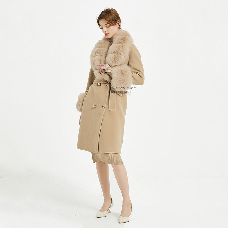 Thumbnail: Wool Jacket With Fox Fur Collar and Cuff in Beige