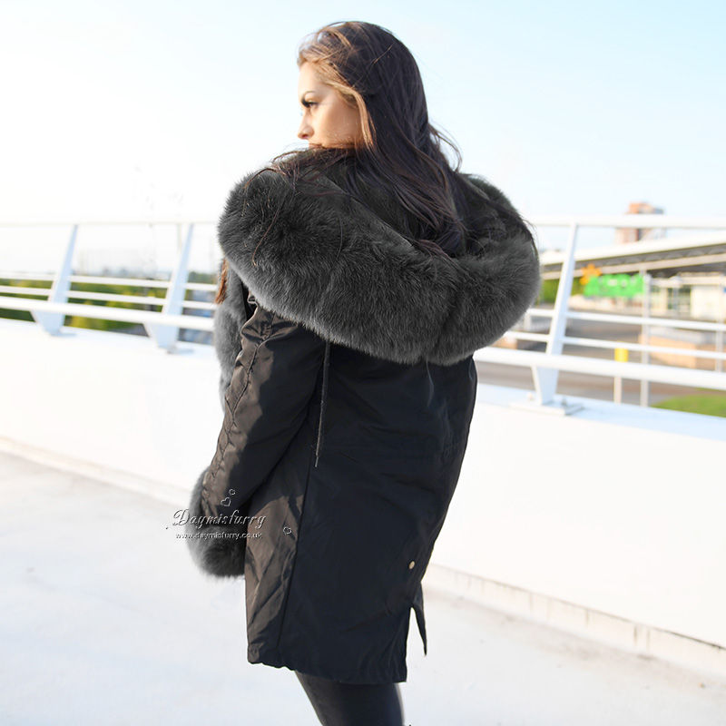 Thumbnail: Rex Rabbit Fur Parka with Fox Fur Cuffs and Hood