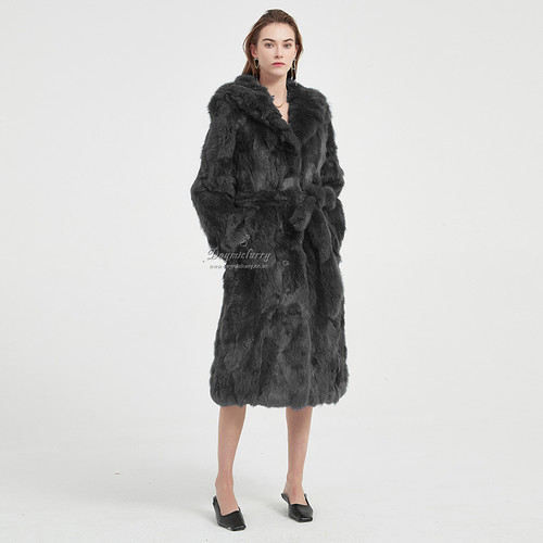 Pieced Rabbit Fur Coat in Charcoal daymisfurry