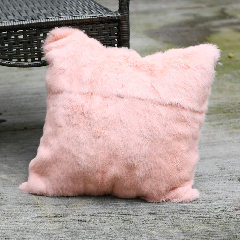 Thumbnail: Full Pelt Rabbit Fur Pillow in Pink- 17.5"