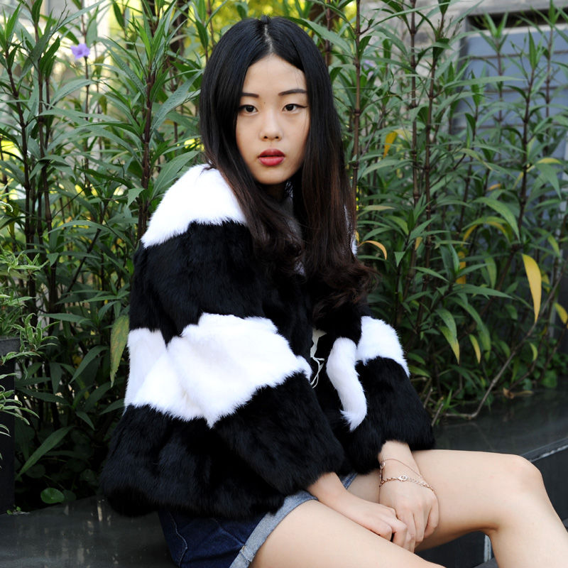 Rabbit Fur Lady Coat In Black And White