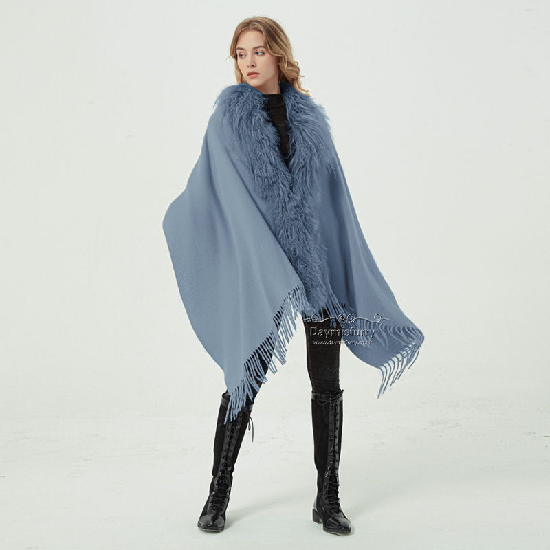 Thumbnail: Mongolian Sheepskin Wool Shawl in Denim