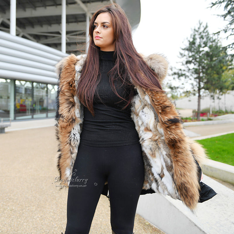 Thumbnail: Rabbit Fur Lined Parka With Raccoon Fur Trim and Cuff