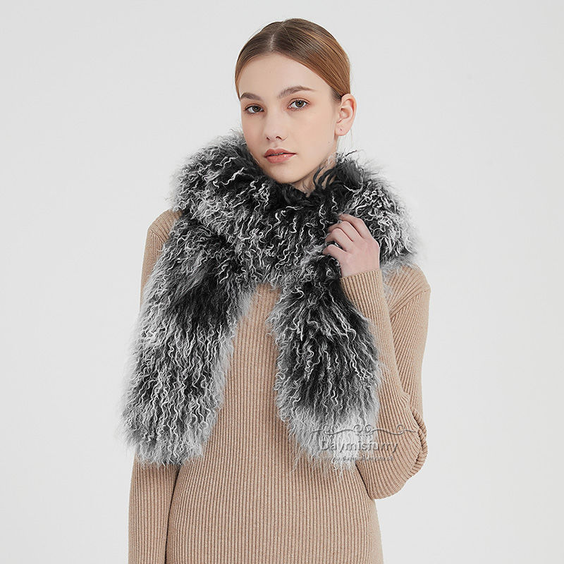 Thumbnail: Mongolian Lamb Wool Scarf in Black Frost