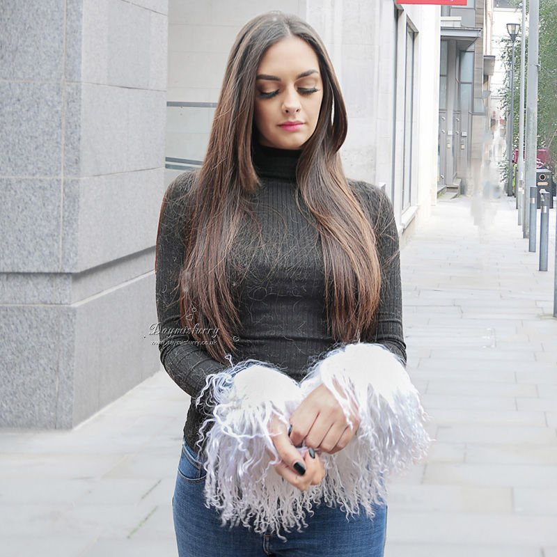 Thumbnail: Mongolian Sheepskin Slap On Cuff Bracelet in White