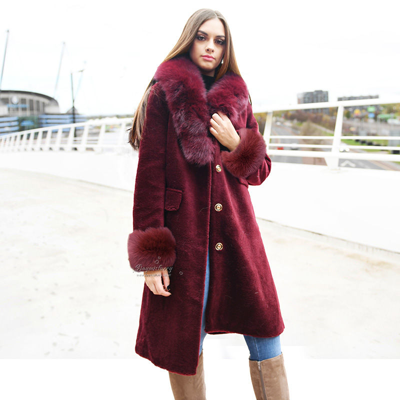Thumbnail: Wool Coat With Fox Fur Collar & Cuff