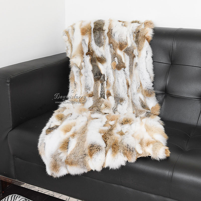 Thumbnail: Patchwork Rabbit Fur Rug in Natural Tan