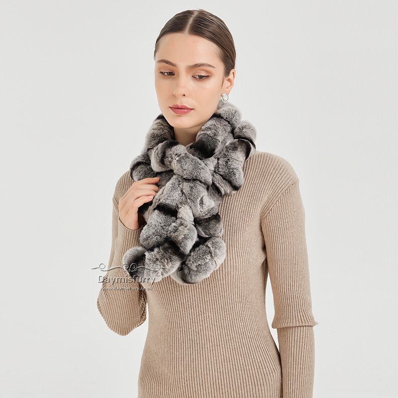 Thumbnail: Rex Rabbit Fur Scarf  in Chinchilla Print