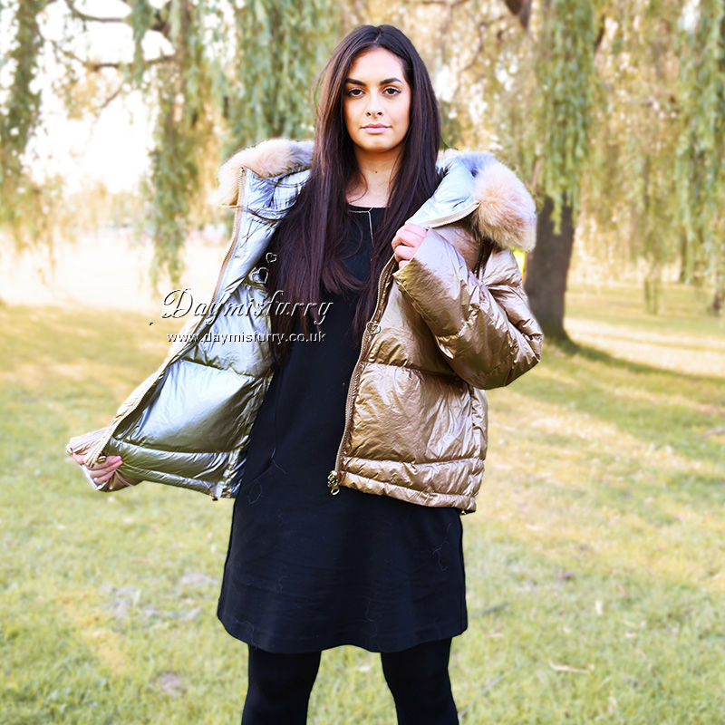Thumbnail: Golden Down Jacket With Fox Fur Trim