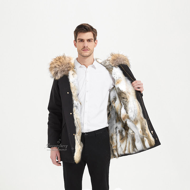 Thumbnail: Men's  Rabbit Fur Lined Parka with Real Fur Collar