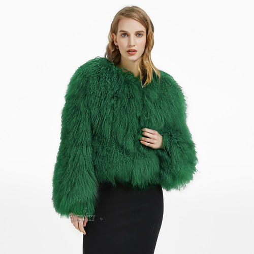 Natural Mongolian Sheepskin Coat with Lapels - Red main image 1