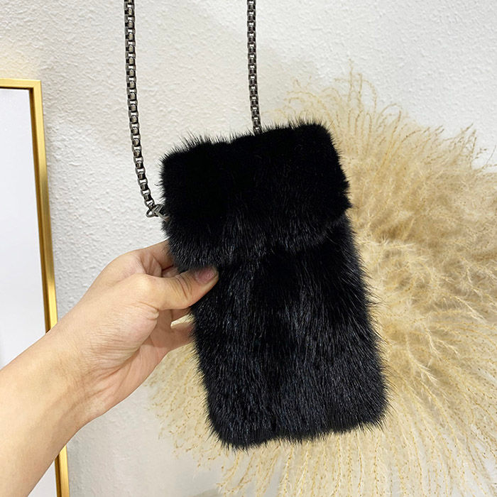 Thumbnail: Mink Fur Cross Body Bag in Black