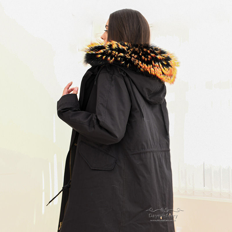 Thumbnail: Black Rabbit Fur Lined Parka with Real Fur Collar