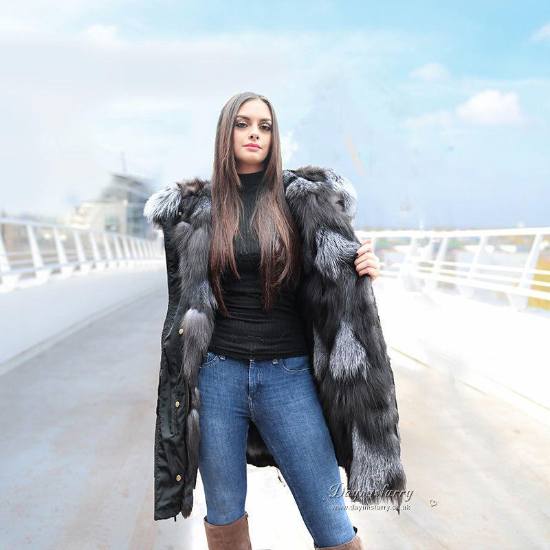 Thumbnail: Silver Fox Fur Lined Parka Jacket