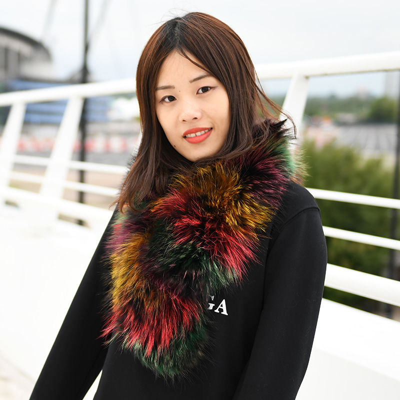 Thumbnail: DMS13e Colourful Raccoon Fur Scarf Collar
