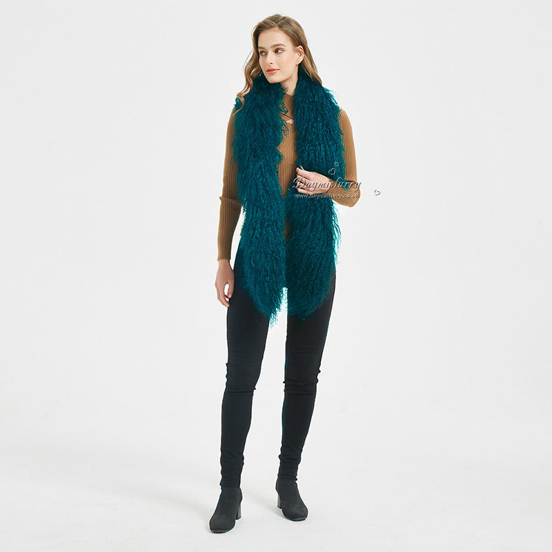 Thumbnail: Mongolian Sheepskin Wool Scarf in Peacock