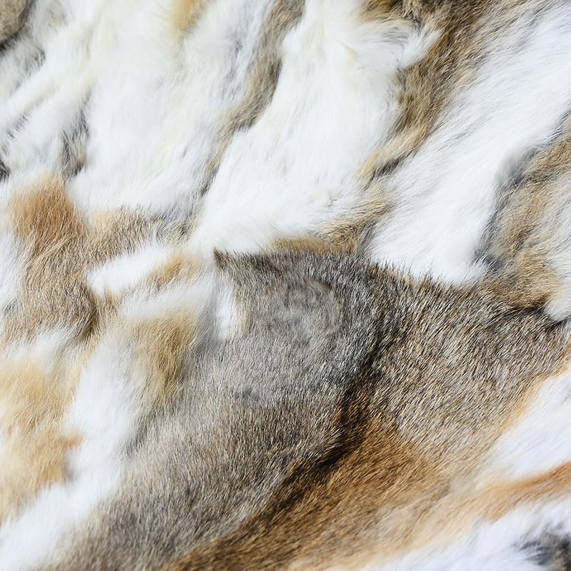 Thumbnail: Patchwork Rabbit Fur Blanket / Throw in Natural Tan
