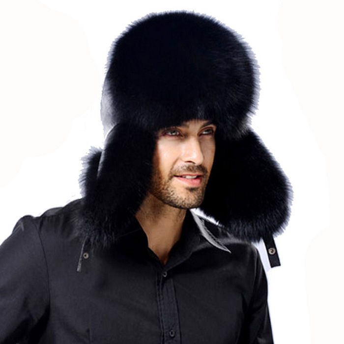 Thumbnail: Black Fox Fur & Sheepskin Trapper Hat