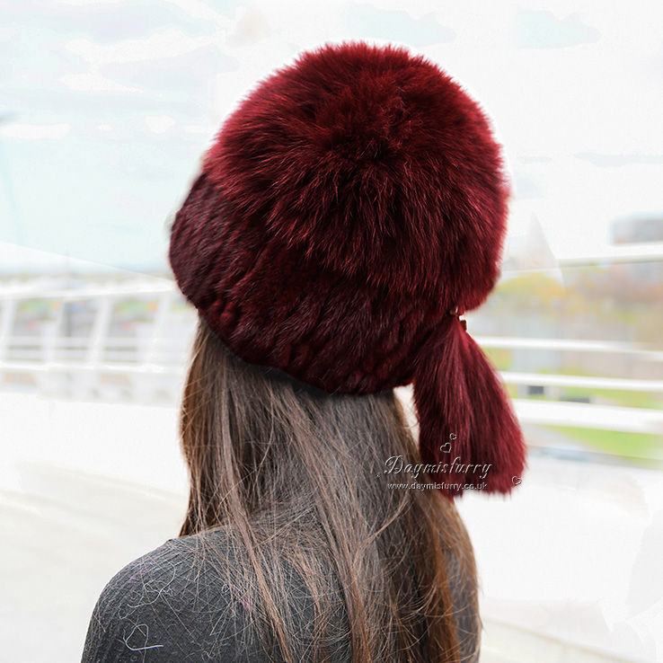 Thumbnail: Mink Fur Hat Cap With Fox Fur Top