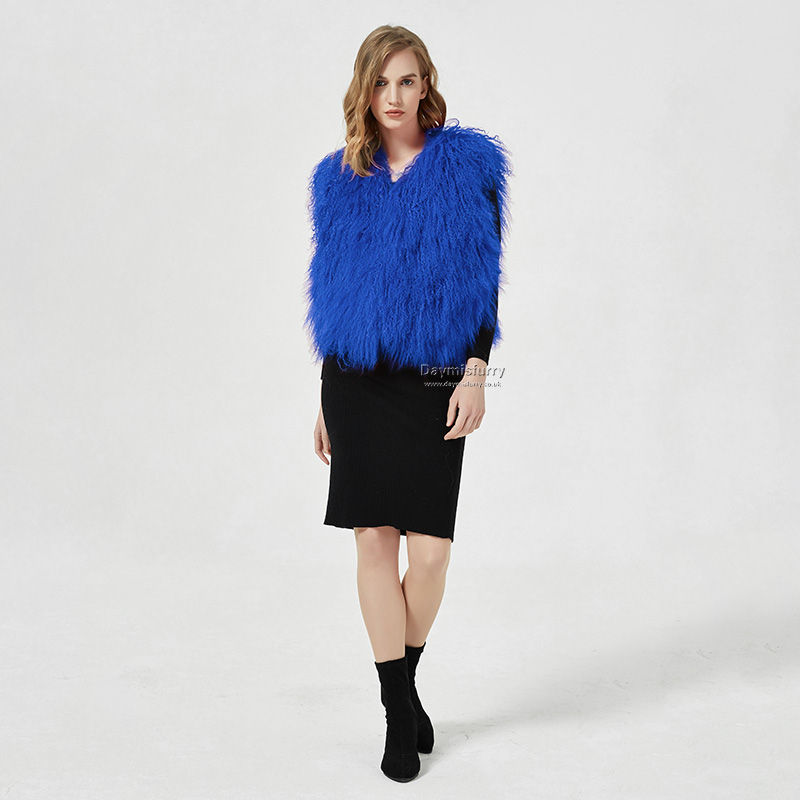 Thumbnail: Mongolian Sheepskin Wool Vest in Royal Blue