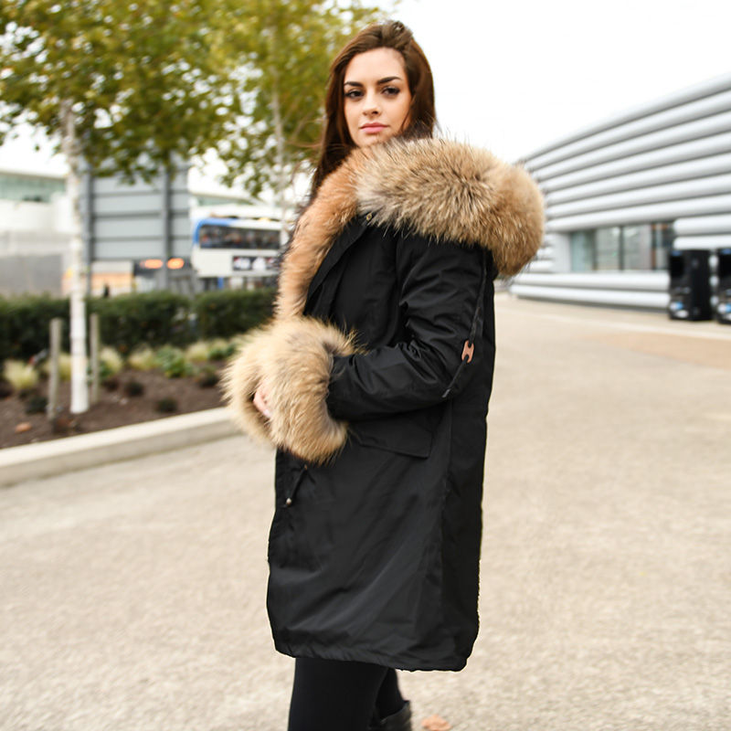 Thumbnail: Rabbit Fur Lined Parka With Raccoon Fur Trim and Cuff