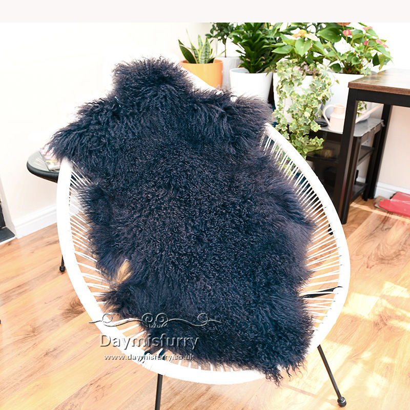 Thumbnail: Tibetan / Mongolian Lambskin Pelt Rug - Navy