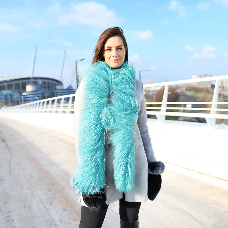 Thumbnail: Mongolian Sheepskin Wool Scarf in Sky Blue