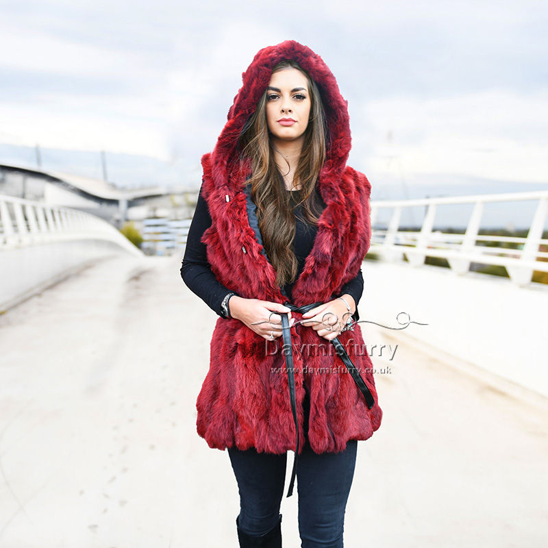 Thumbnail: Pieced Rabbit Fur Hoody Vest