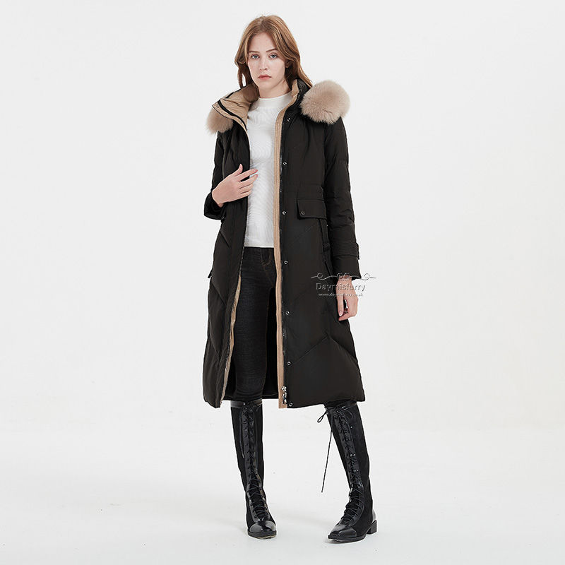 Thumbnail: Down Coat With Fox Fur Collar in Black