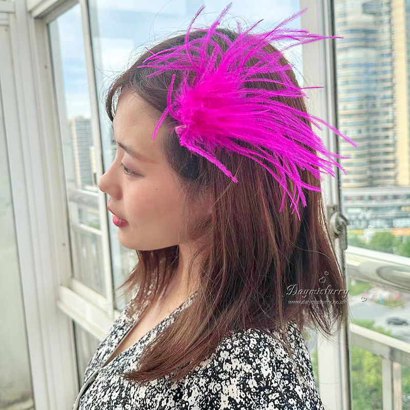 Thumbnail: Ostrich Feather Brooch Pin / Toque Pin in Hot Pink