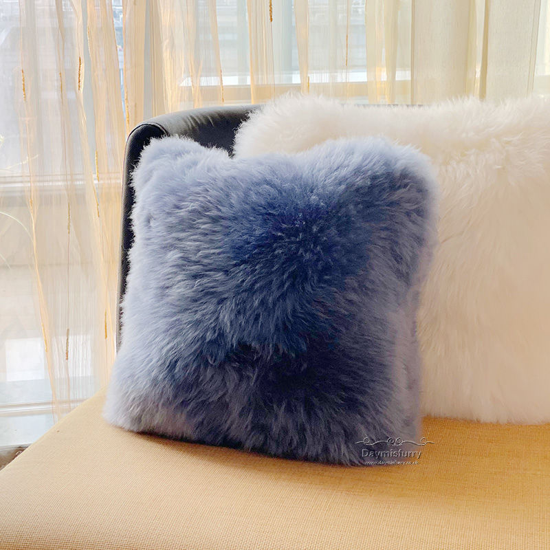 Thumbnail: Double Sided Lambskin Pillow Case / Cushion Cover in Dusk Blue