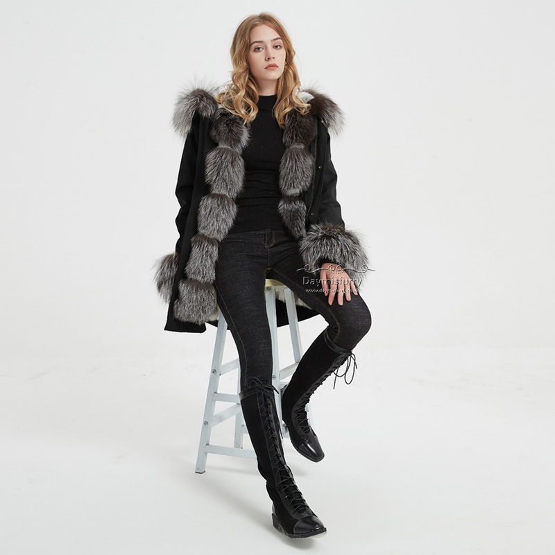 Thumbnail: Rabbit Fur Lined Parka Jacket With Fox Fur Trim