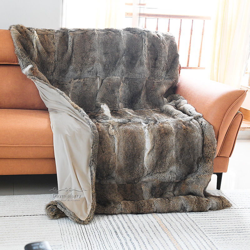 Thumbnail: Rabbit Fur Blanket  in Natural Brown