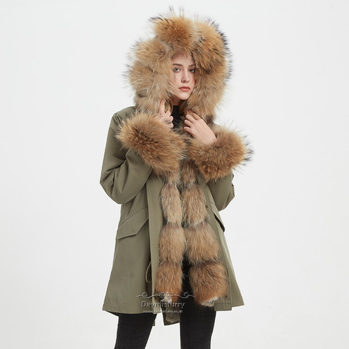 Rabbit Fur Lined Parka Jacket With Real Fur Trim daymisfurry