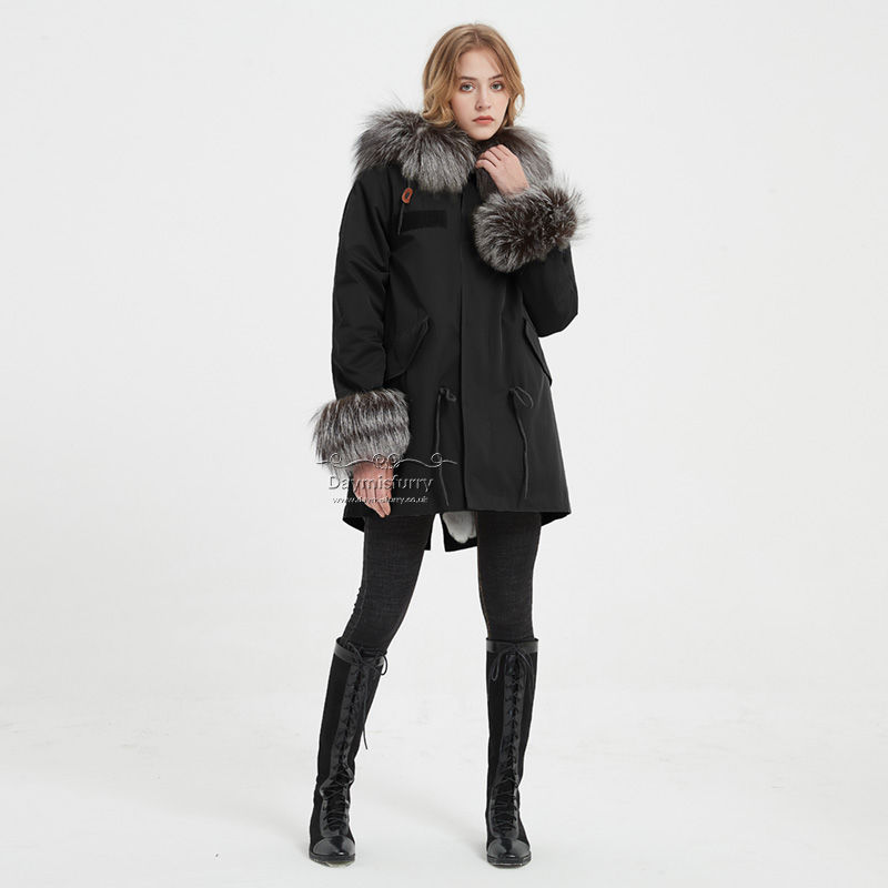 Thumbnail: Rabbit Fur Lined Parka Jacket With Fox Fur Trim