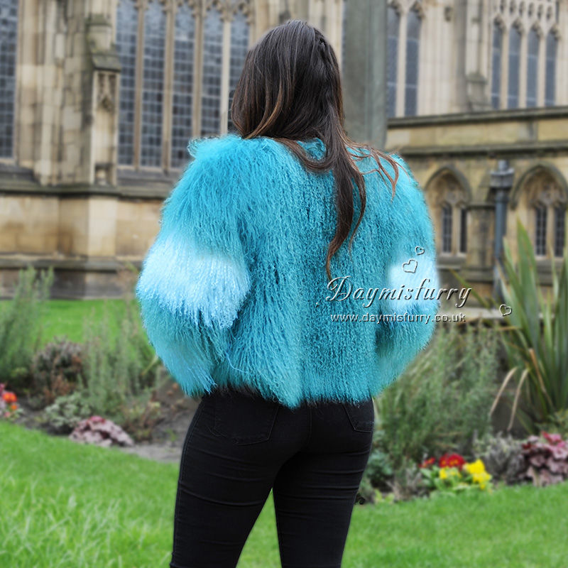 Thumbnail: Mongolian Lamb Wool Jacket in Azure & White