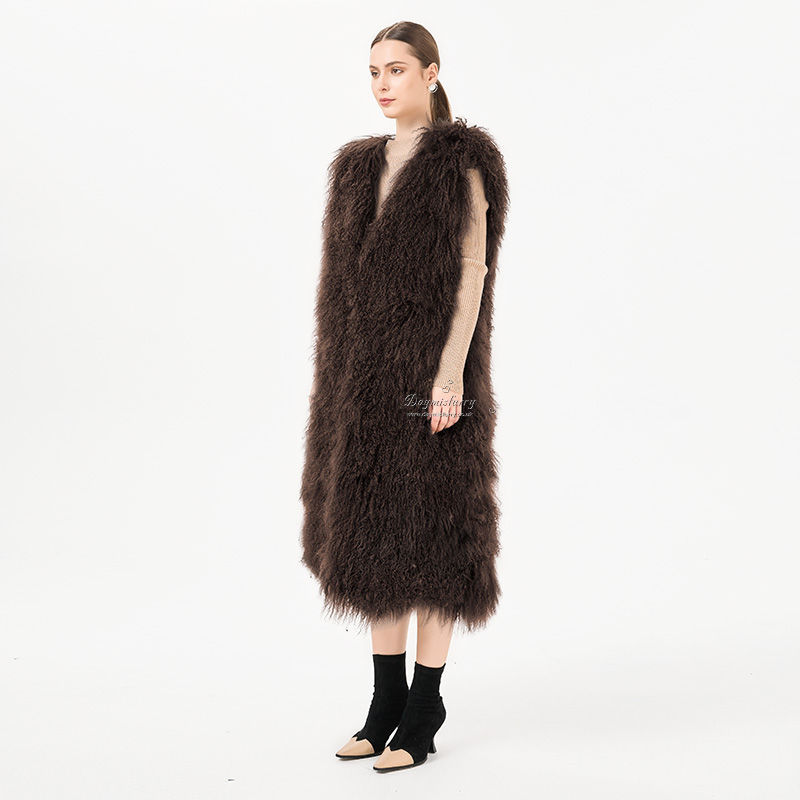Thumbnail: Mongolian Lamb Sheepskin Vest in Chocolate