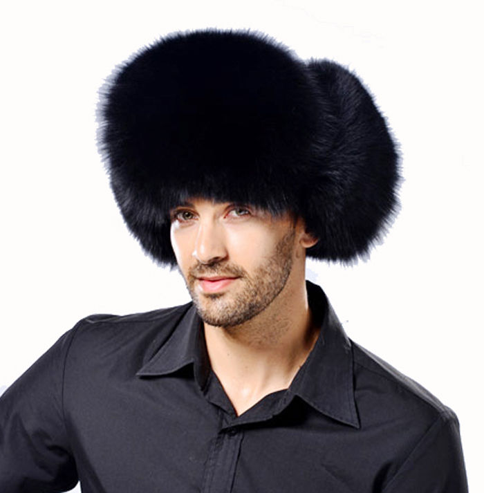Thumbnail: Black Fox Fur & Sheepskin Trapper Hat