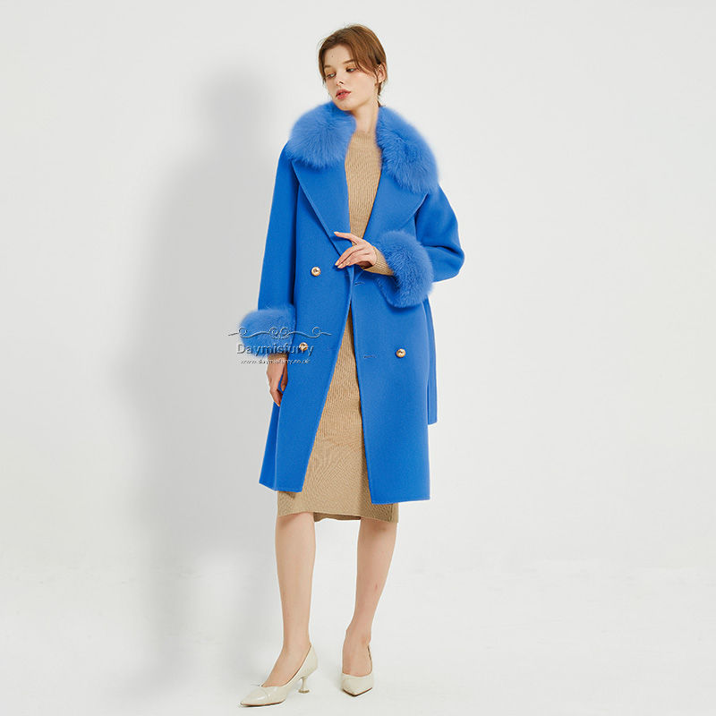 Thumbnail: Cashmere Coat With Fox Fur Collar & Cuffs in Blue