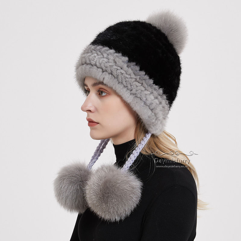 Thumbnail: Mink Fur Hat With Fox Fur Pom Pom