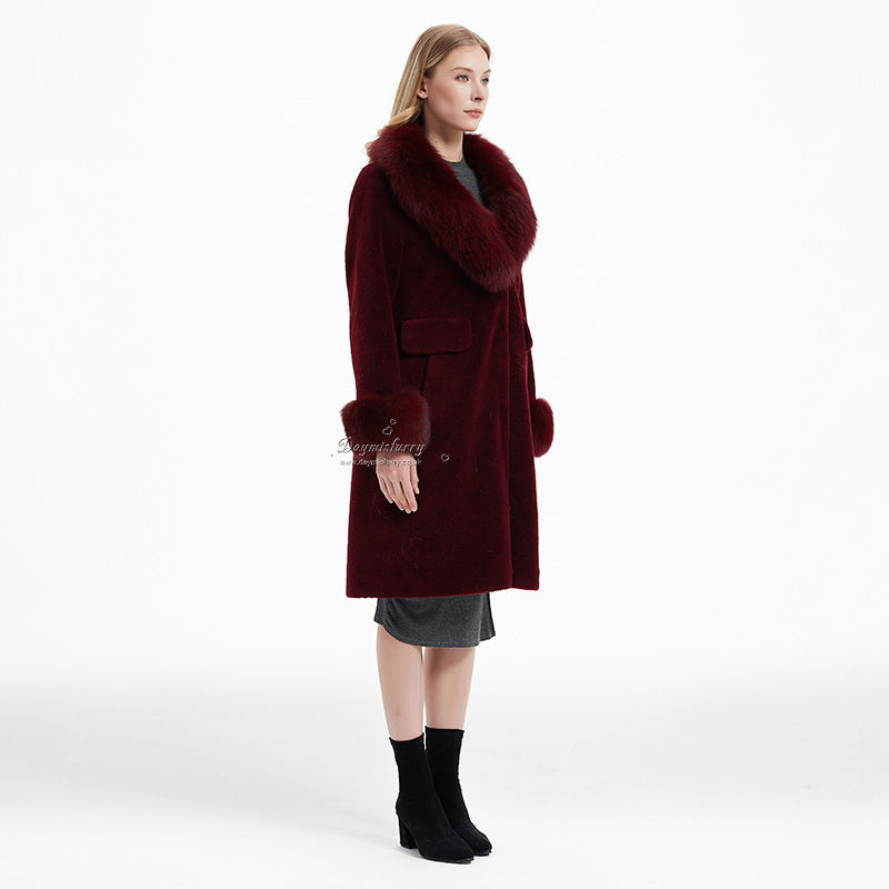 Thumbnail: Wool Coat With Fox Fur Collar & Cuff