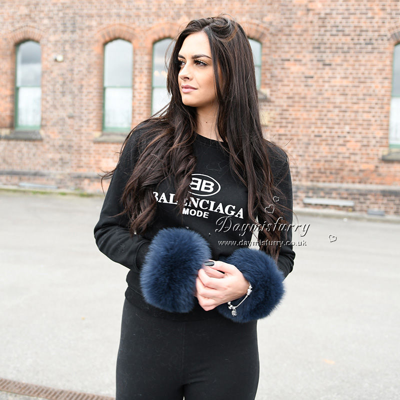Thumbnail: Finn Fox Fur Slap on Cuffs / Bracelet - Navy