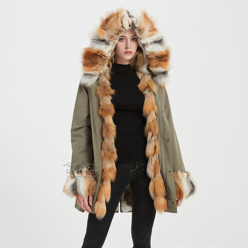 Rabbit Fur Lined Parka Jacket With Fox Fur Trim
