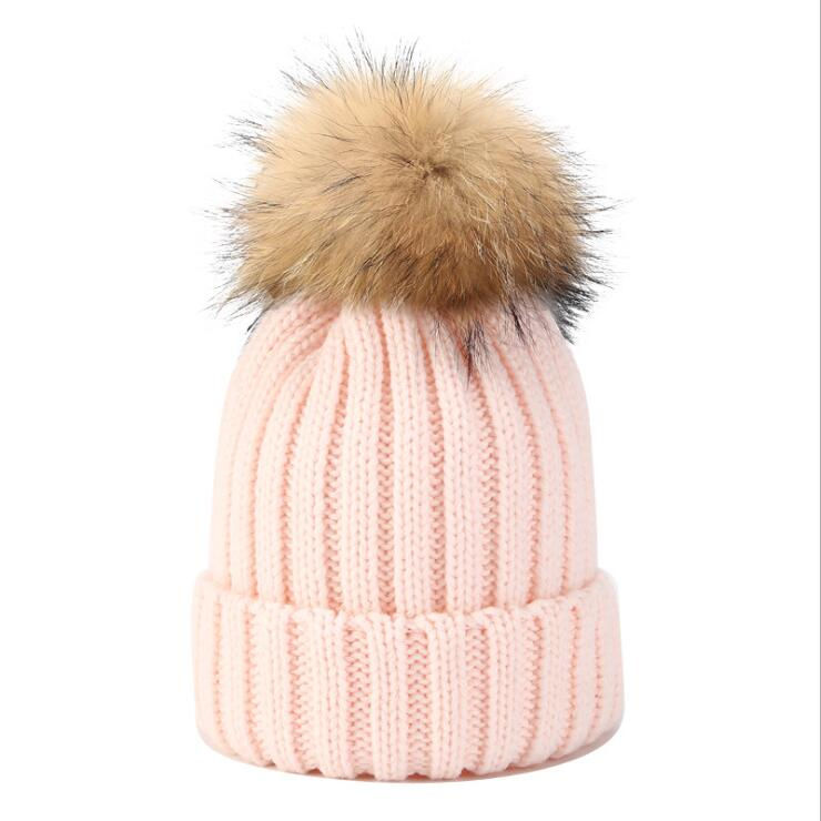 Thumbnail: Kid's Beanie Hat With Fur Pom Poms