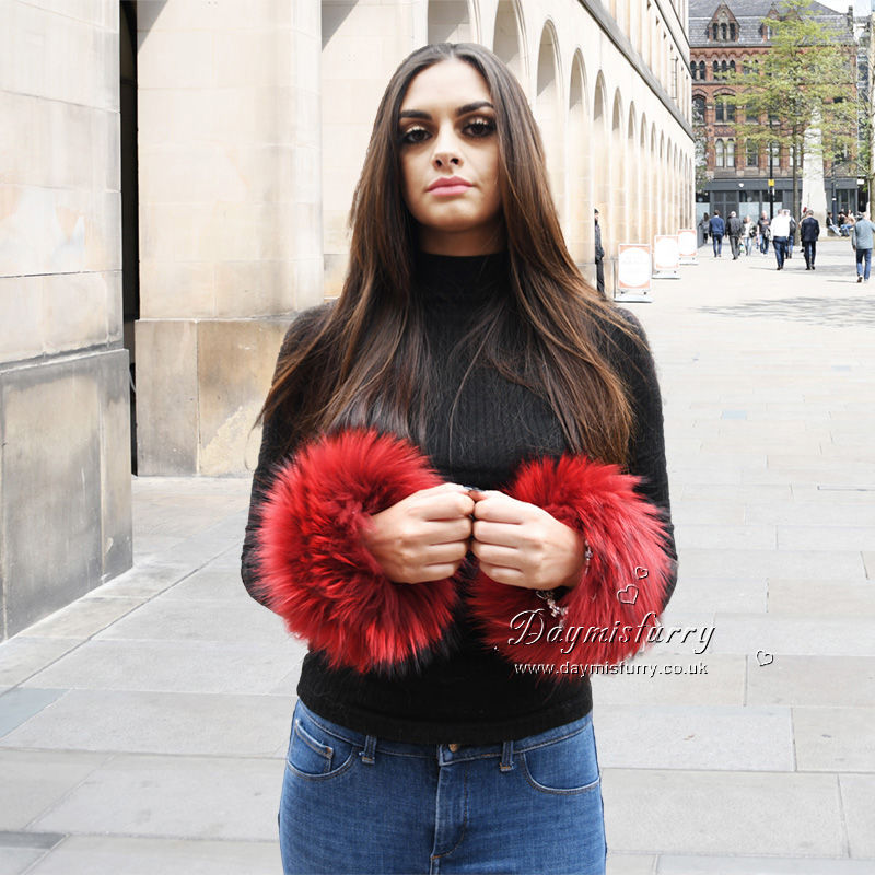 Thumbnail: Raccoon Slap On Fur Cuffs / Bracelet / Wristban