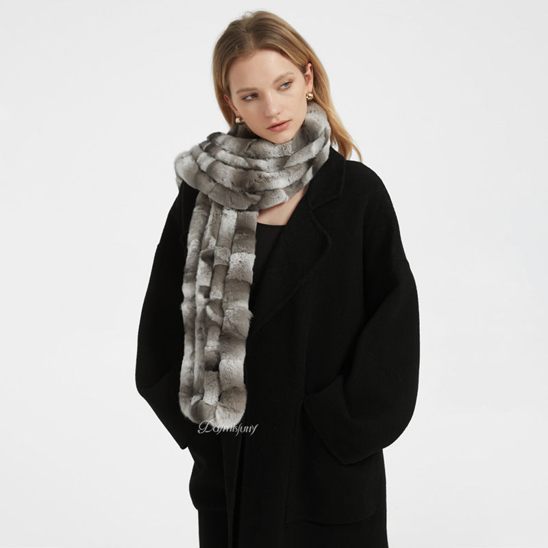 Thumbnail: Rex Rabbit Fur Scarf in Chinchilla Print