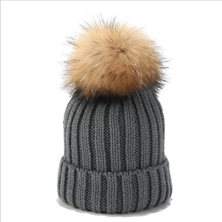 Thumbnail: Kid's Beanie Hat With Fur Pom Poms