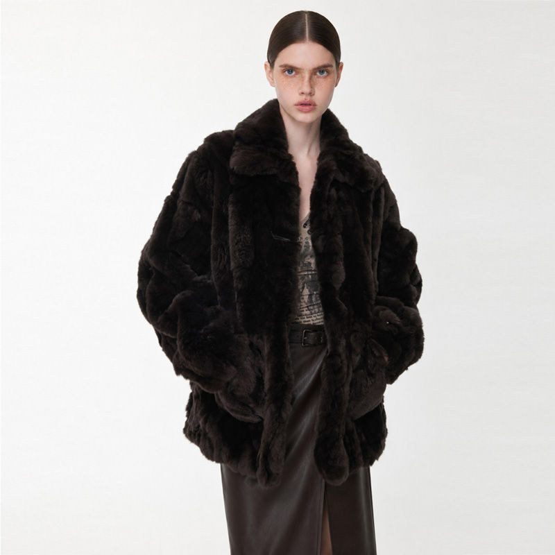 Thumbnail: Rex Rabbit Fur Jacket in Chocolate