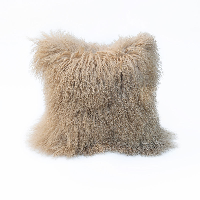 Thumbnail: Mongolian lamb Sheepskin Pillow / Cushion Case in Sand