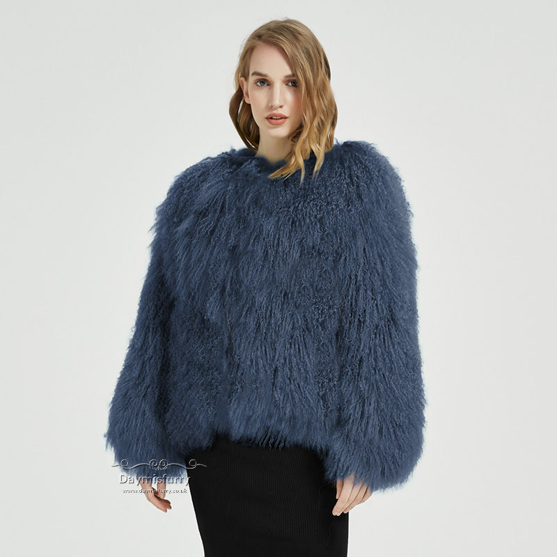 Thumbnail: Mongolian Lamb Wool Jacket in Navy